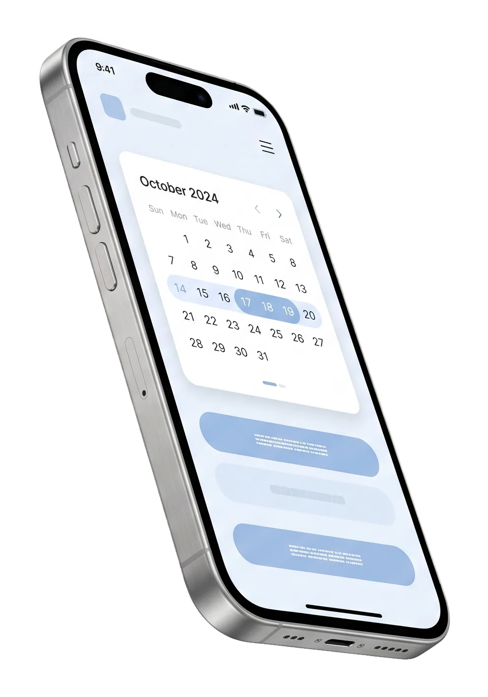 Celular con una app de reservas y calendario