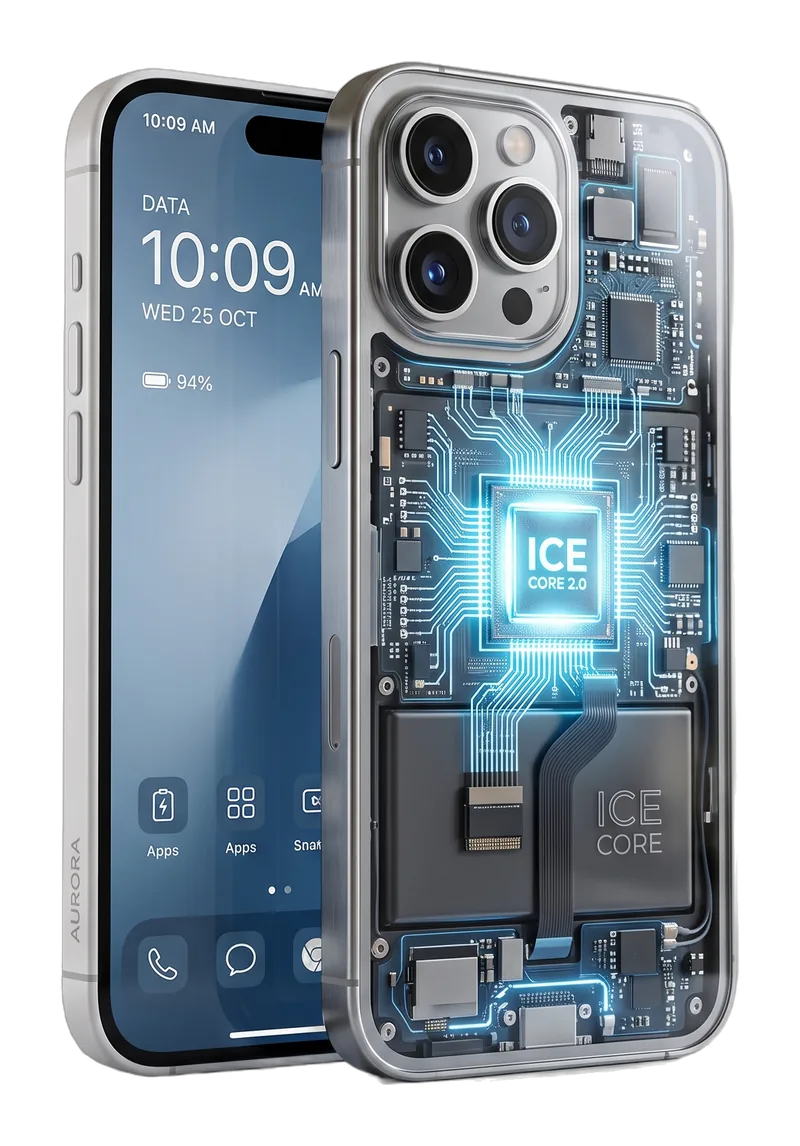 Celular con el interior visible que funciona en iOS y Android